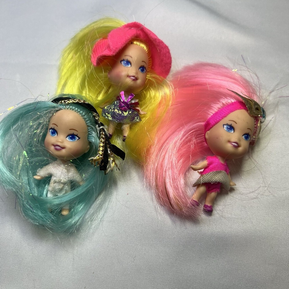 Tyco‎ 1994 Liddle Kiddles Small Dolls Lot Of 3 Pink Aqua Yellow